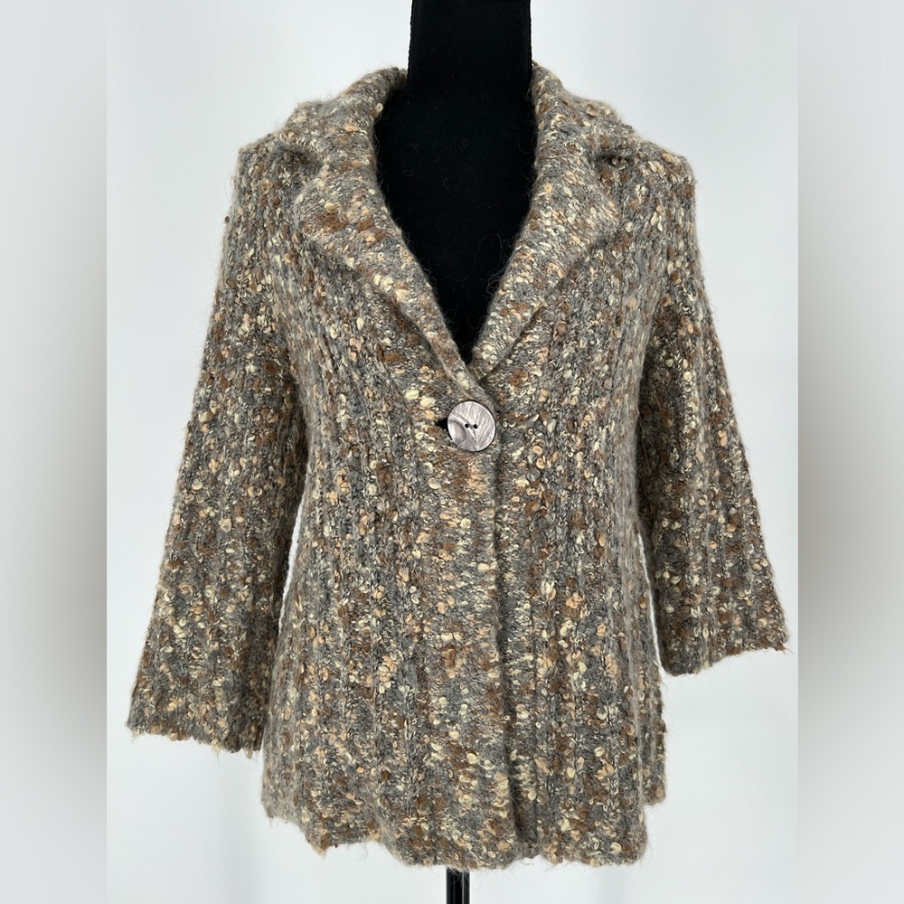 SUSAN BRISTOL WOOL ALPACA MOHAIR ACRYLIC POLYESTER BLEND SOFT 3/4SLEEVE CARDIGAN
